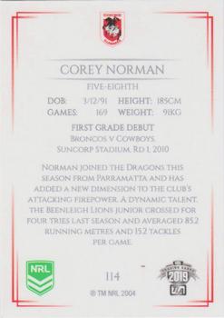 2019 NRL Elite #114 Corey Norman Back